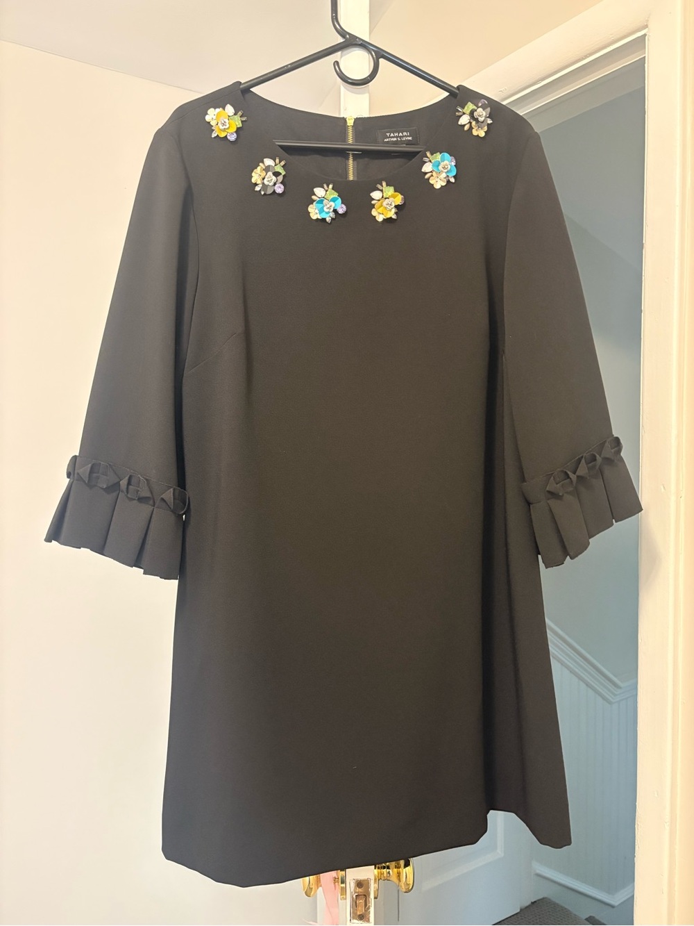 Tahari Black Girl’s Dress with Multicolor Floral Gems